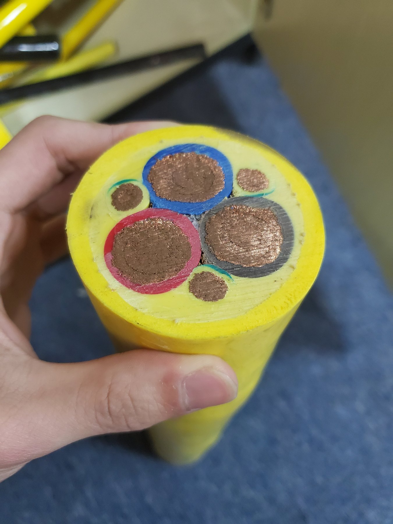 Yellow flexible cable cross section